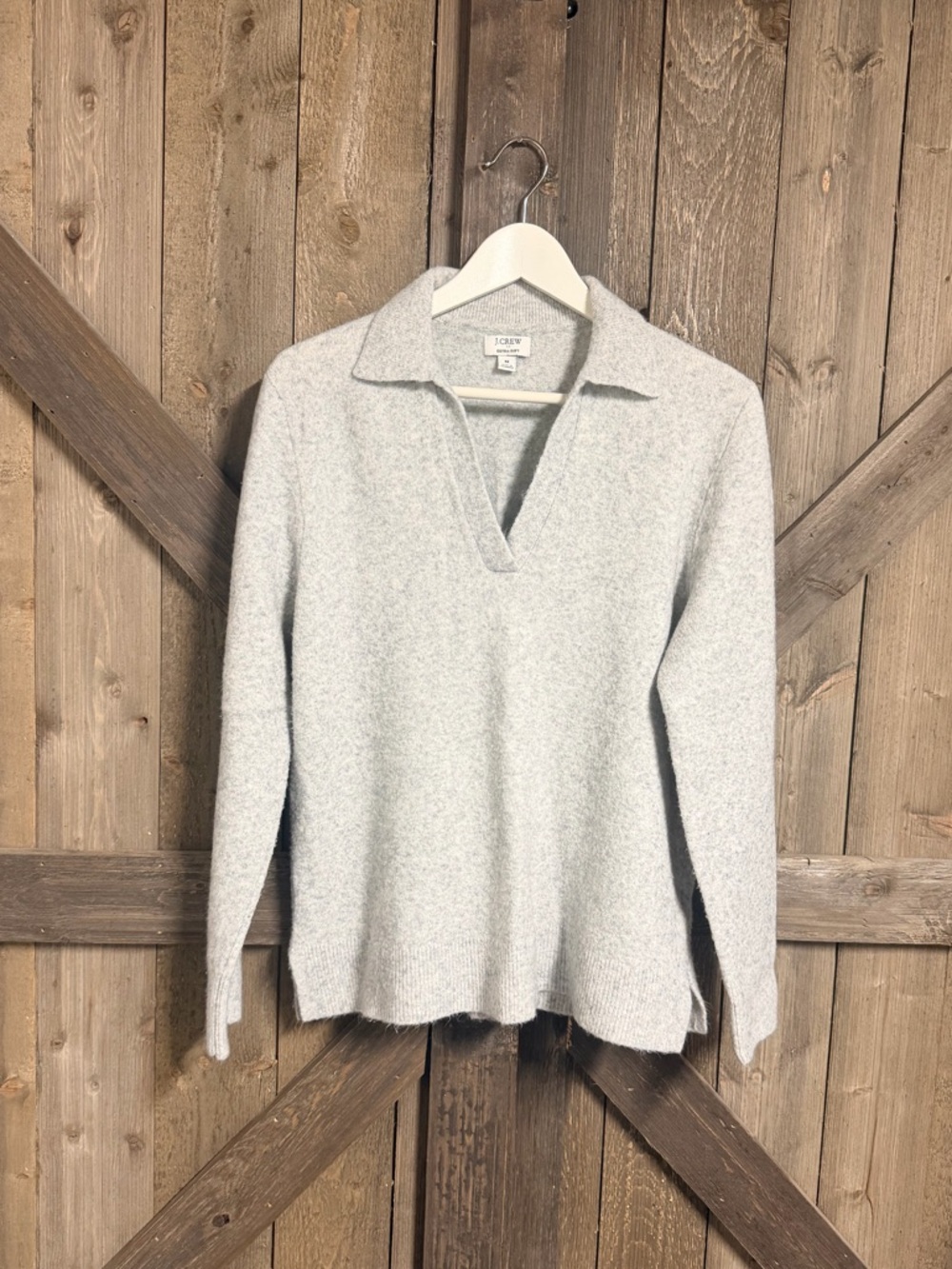 J. Crew Extra Soft Light Gray Collared V-Neck Sweater